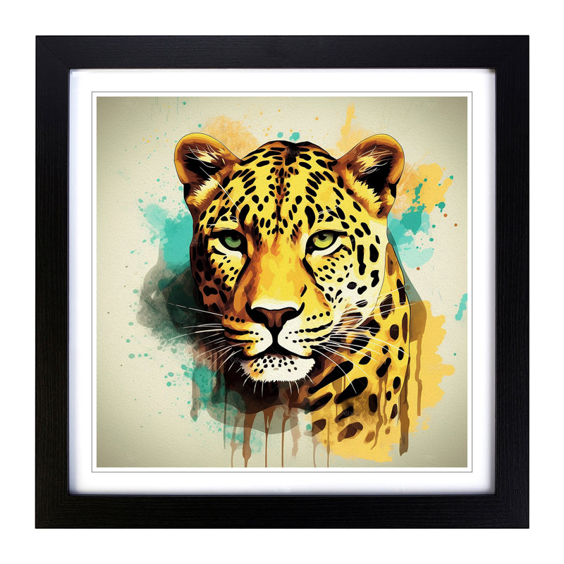 Leopard Retro Art No.3 - Single Picture Frame Print on Wood, Black