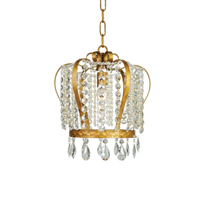 Pendentif doré à une lumière avec cristaux transparents