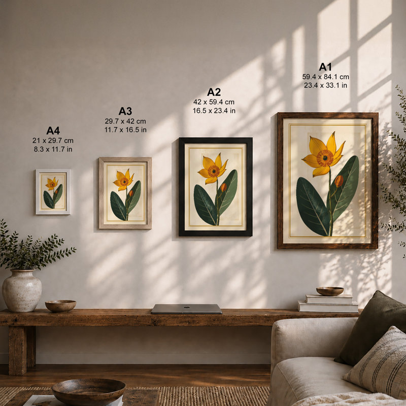 Single Stem In Gold Botanical - Print, Unframed, A4 - 29.7 x 21.0 cm