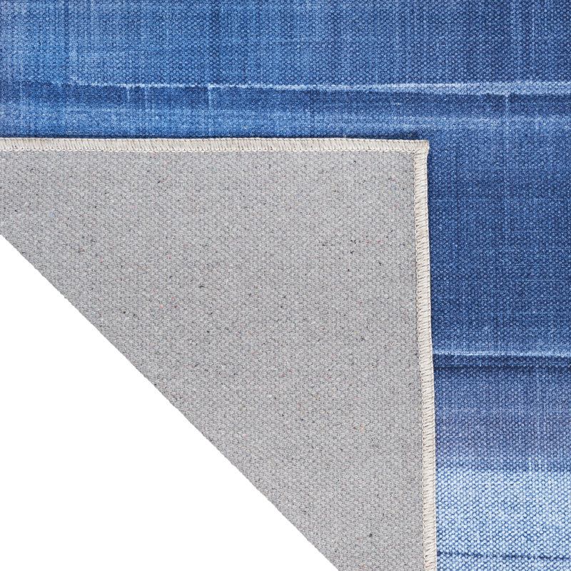 Abstract Machine Washable Polyester/Cotton Area Rug in Blue, Runner 2'2" x 7'6"