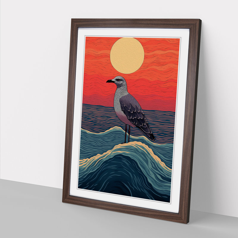 Seagull Colour Field No.2 - Single Picture Frame Print on Wood, Walnut Framed, 64cm H x 46cm W x 2cm D