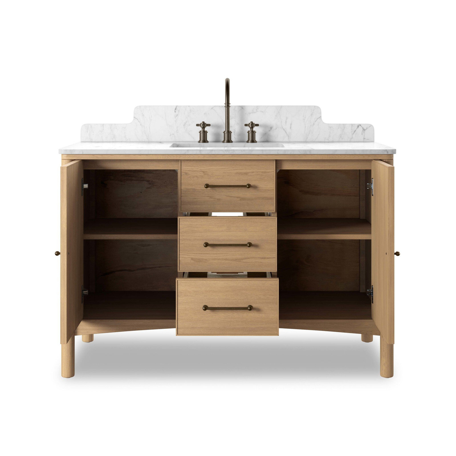 Carrara Marble Double Bathroom Vanity, 48.5"