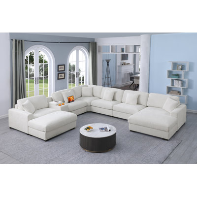 Canapé modulaire en chenille pour 8 personnes avec console et 2 repose-pieds
