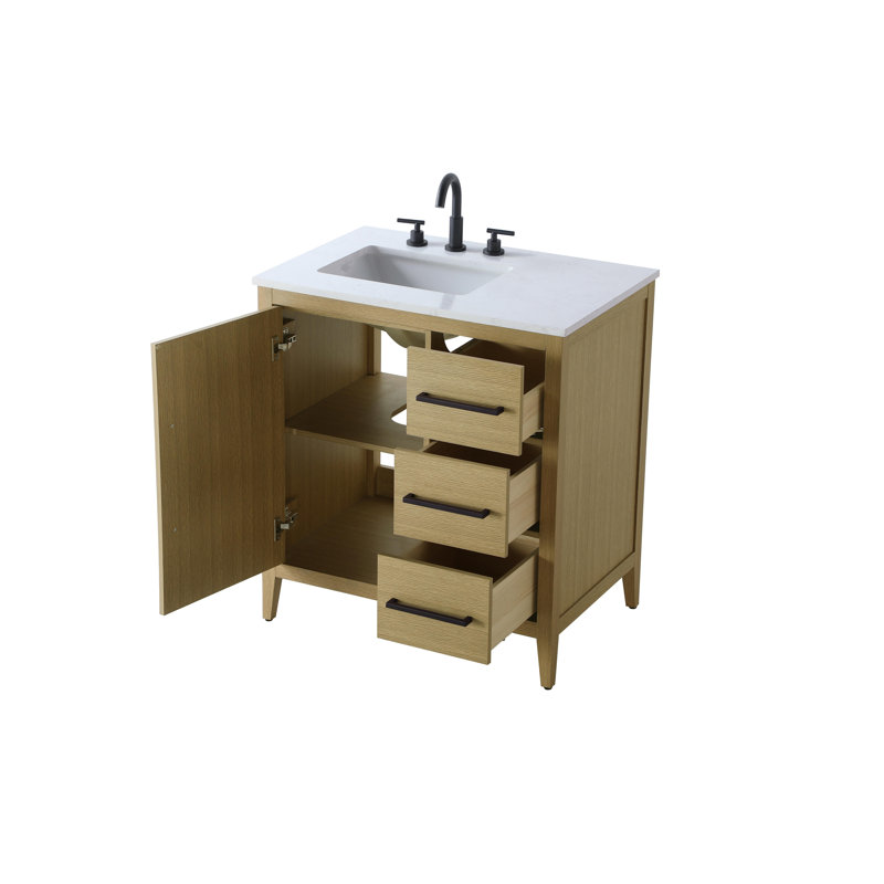 32 Inch Single Bathroom Vanity, Honey Brown
