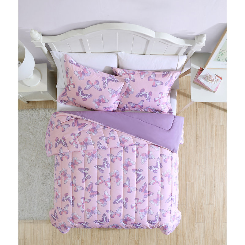 ALEX + BELLA Magical Butterfly Pink Purple Ultra Soft Microfiber Comforter Set, Full Comforter + 2 Standard Shams