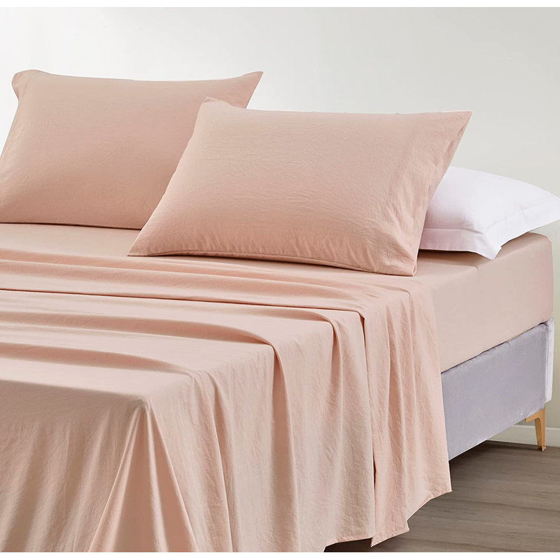 Washed Microfiber Bedding Microfiber Sheet Set, Cal.King Sheet Set + Fitted Sheet + 2 Pillowcases, Blush Pink