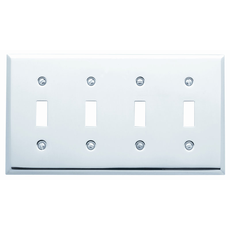 4-Gang Toggle Light Switch Wall Plate, Polished Chrome