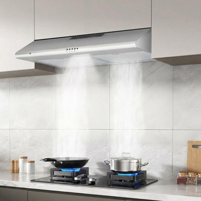 Hotte sous l'armoire 30 po en acier inoxydable - 200 CFP, ventilateur à 3 vitesses, DEL, filtres réutilisables