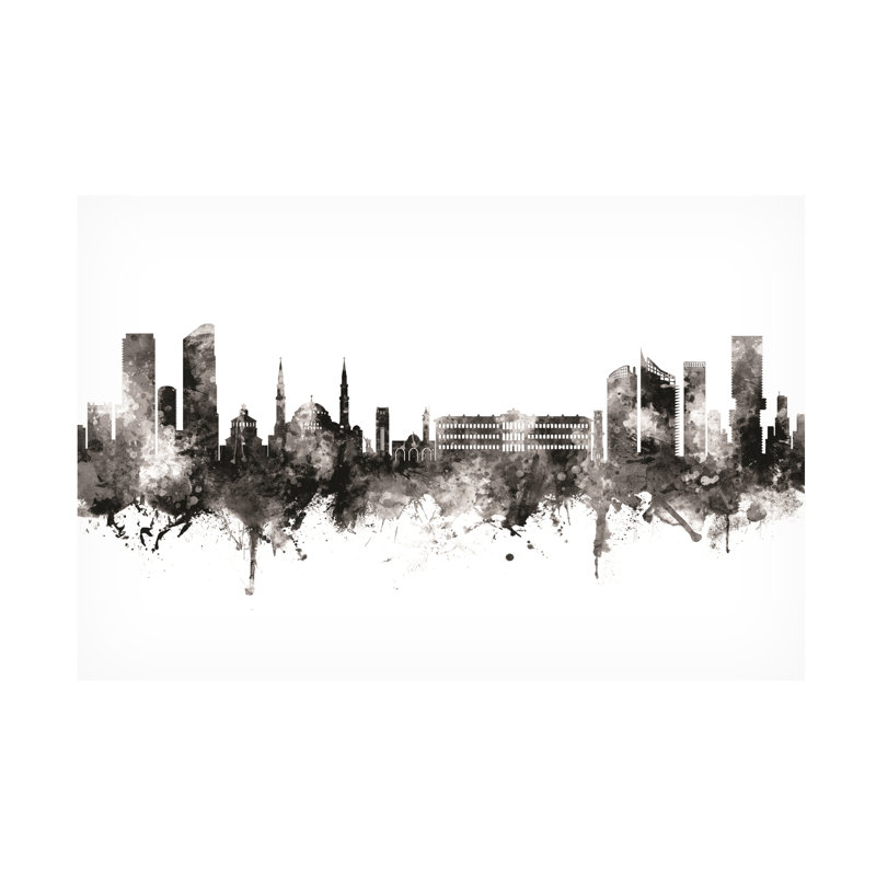 Michael Tompsett, «Beyrouth Lebanon Skyline Black White», art sur toile, H 30 po x l 47 po x P 2 po