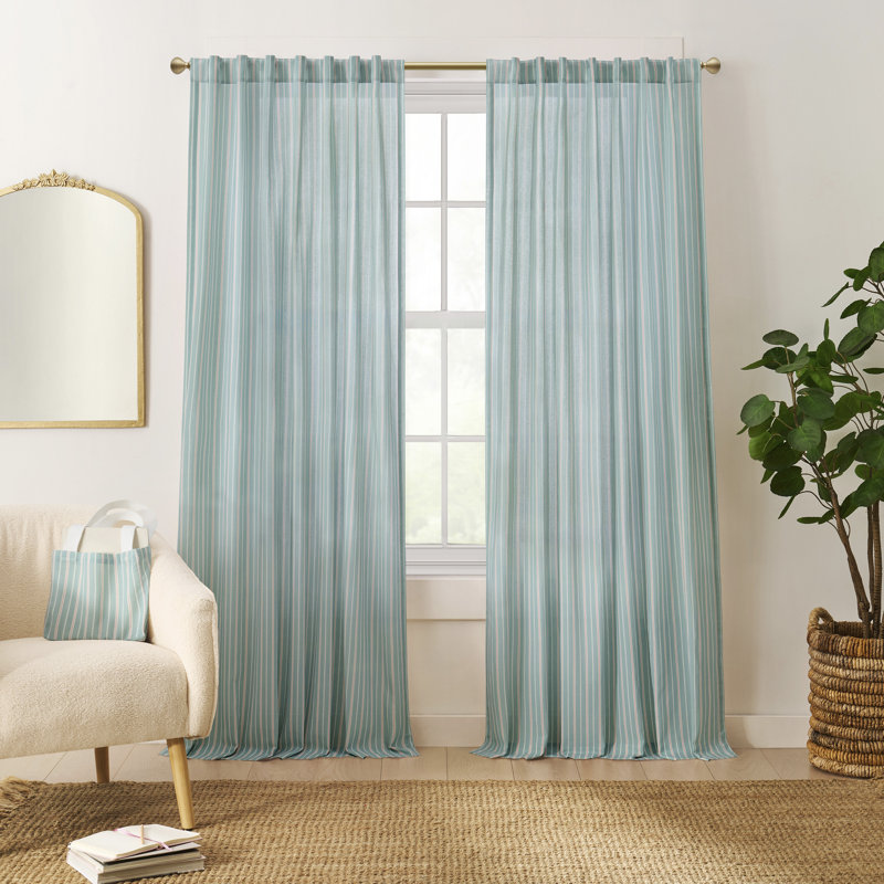 Ensemble de 2 panneaux de rideaux à motif rayé sarcelle 95 po Marina, L 50 po x L 95 po