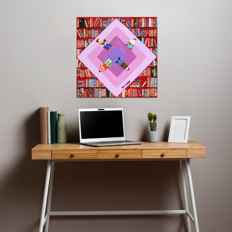 Affiche murale « Lecteurs de bibliothèque confortables » : Architecture minimaliste, surréaliste et colorée, 18" H x 18" W