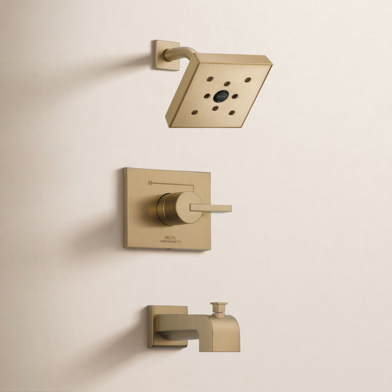 Vero Diverter Tub and Shower Faucet Trim with Lever Handle and Monitor, Gold
