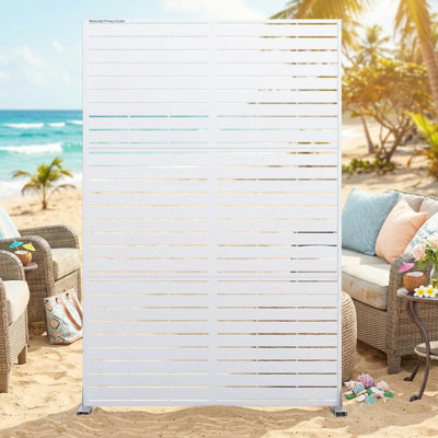 Decorative Garden Privacy Screen with Stand, 183x120cm Large Freestanding Metal Outdoor Divider with Installation Accessories, Trash Can Privacy Fence Screen Panels for Patio, Garden, Pool & Indoor.