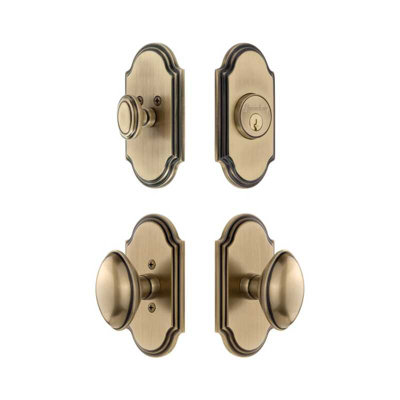 Grandeur Arc Short Plate Entry Set with Eden Prairie Knob in Vintage Brass