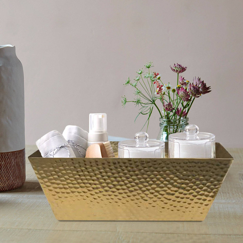 Plateau de toilette Oneita en métal martelé | Finition or rose, Or rose