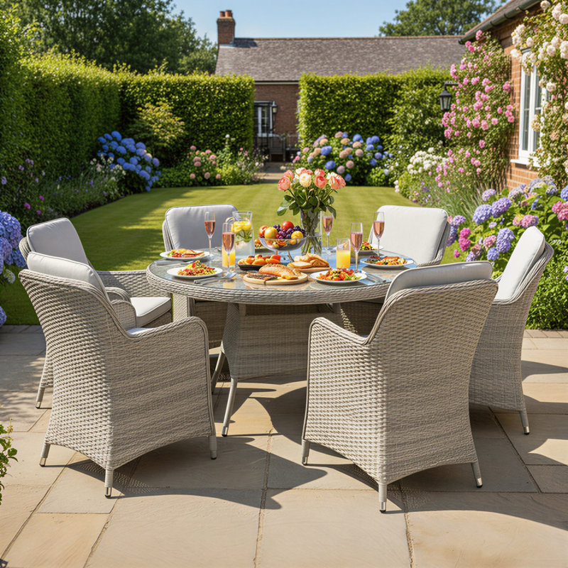 Patio Dining Set with, Light Grey, 6, 73.5cm H x 135cm W x 135cm D