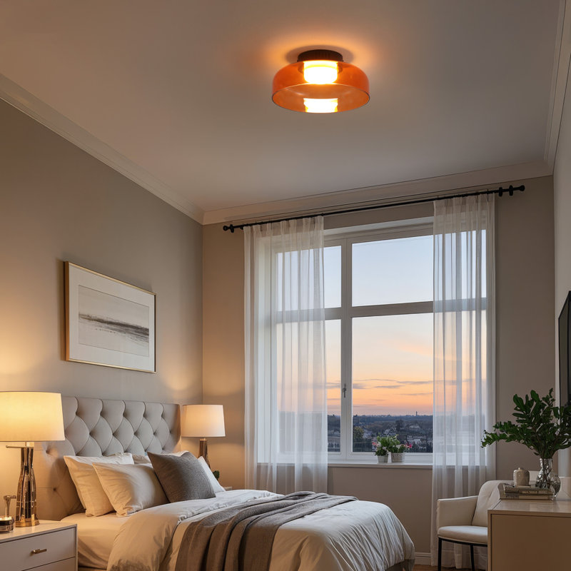 Kalmar 12" Modern Minimalist Iron/Glass Dimmable Integrated LED Flush Mount, Orange