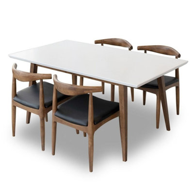 Ensemble de salle à manger de style Mid-Century 5 pièces avec 4 chaises en bois massif Kollett