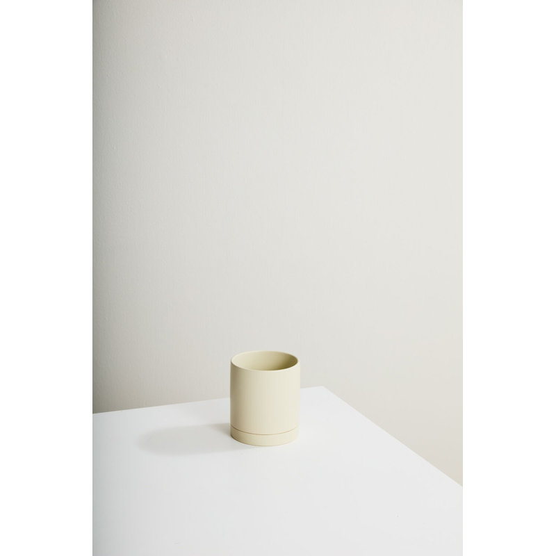 Swerve Neutral Pot with Saucer, Beige, 5.75" H x 5" W x 5" D