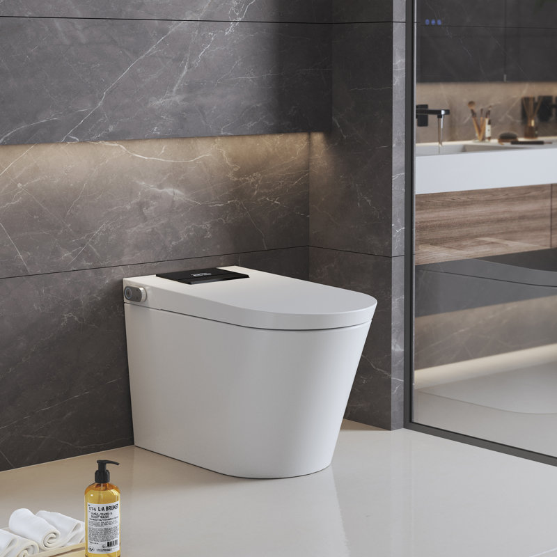 1.34 GPF Smart Bidet Toilet With Nano Bubble Wash, Quiet-Closed Heated Sensor Auto, Auto Open/Close, Foot Sensor Flush, Warm Wash(Remote Included), Rapid Drying