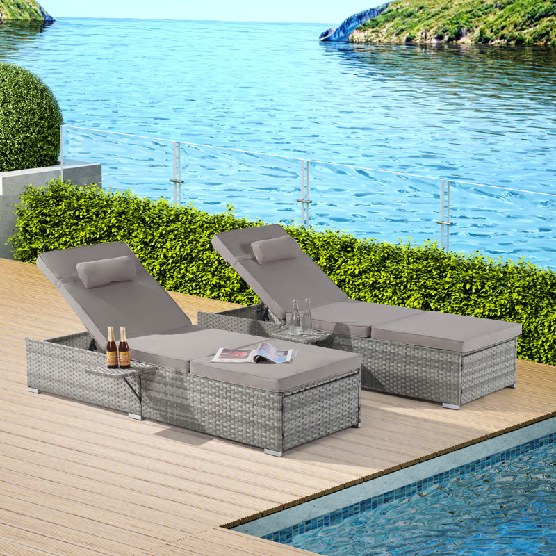 Chaise longue d'extérieur avec coussin - réglable pour 2 chaises longues au bord de la piscine et fonction pliable