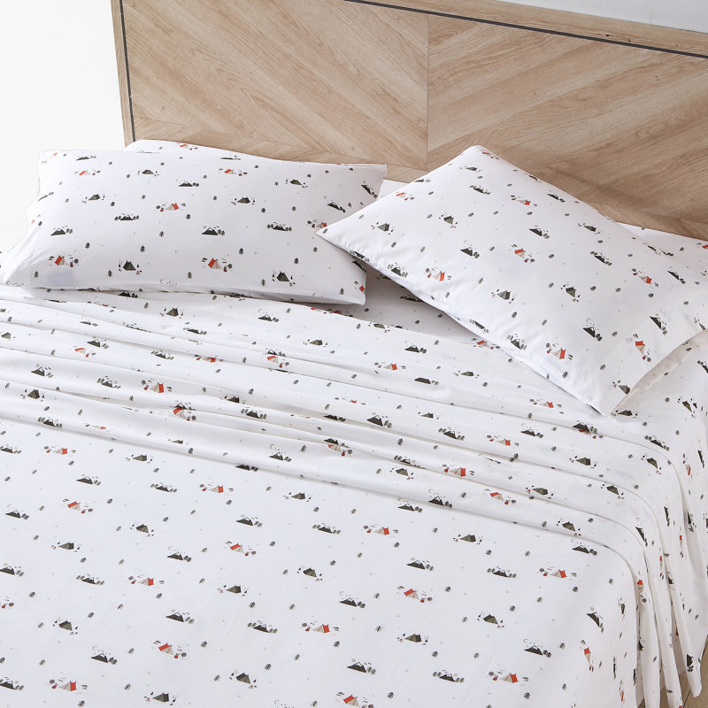 Ensemble de draps en polyester Shasta Lake, Ensemble de draps pour grand lit avec 2 taies d'or, Camping en cascade