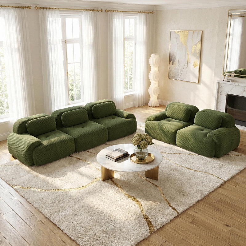 Ensemble de canapé modulaire en velours côtelé 3 pièces Luxury, Vert