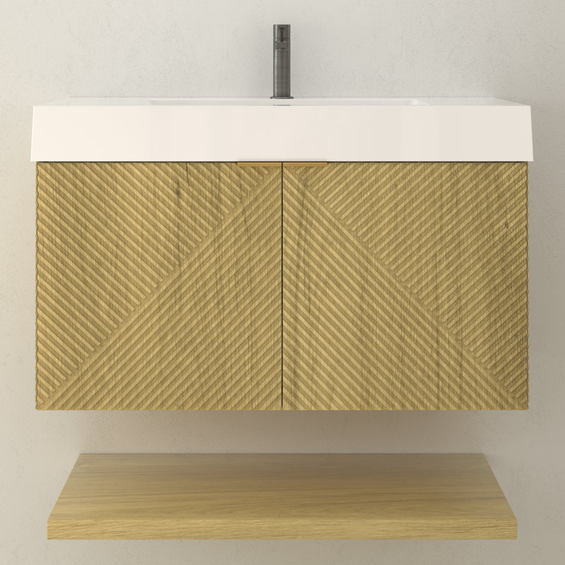 Ensemble de meuble-lavabo mural 36 pouces avec portes et tiroir intérieur Stella, Chêne et teck
