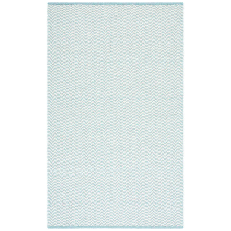 Vermont Hand Woven Cotton/Wool Geometric Rug in Teal/Ivory, Rectangle 5' x 8'