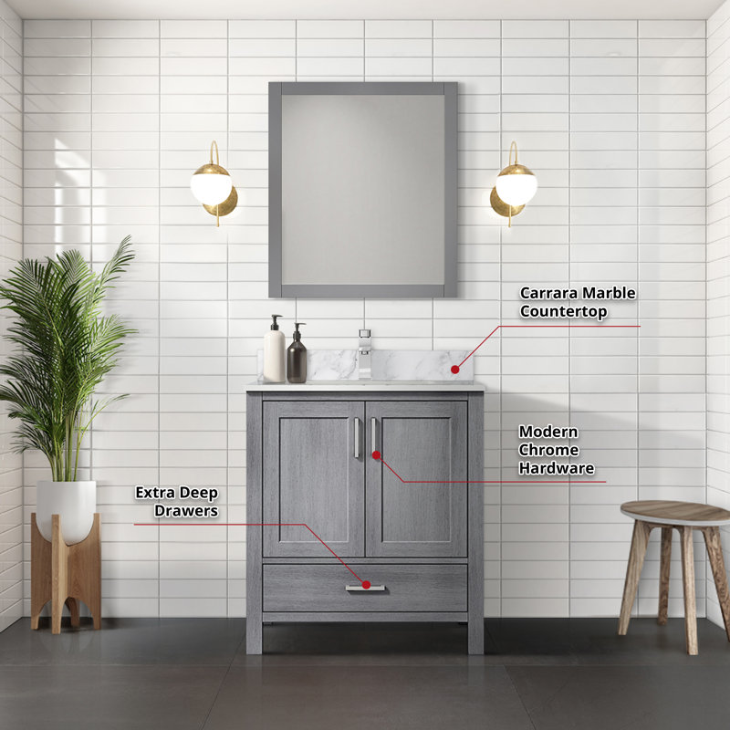 Jacques 30" Distressed Grey Solid Birch Bathroom Vanity