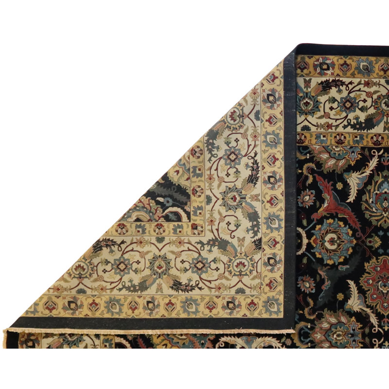 One-of-a-Kind Oriental Hand-Knotted Wool Black/Blue/Ivory/Red Area Rug