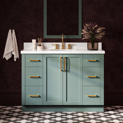 Meuble-lavabo ovale simple de 124 cm (49 pouces) avec comptoir en marbre blanc de Carrare de 3,8 cm (1,5 pouce) d'épaisseur, couleur vert vintage