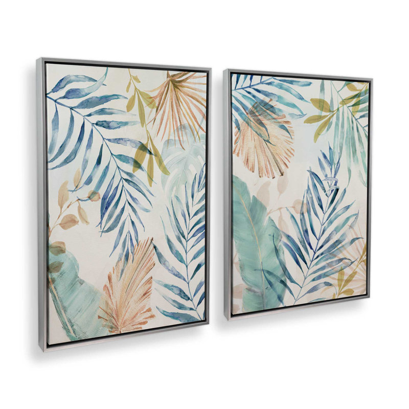 Leafy Breeze Party, ensemble de 2 impressions, 24 po x 18 po, Toile avec cadre, Chrome poli
