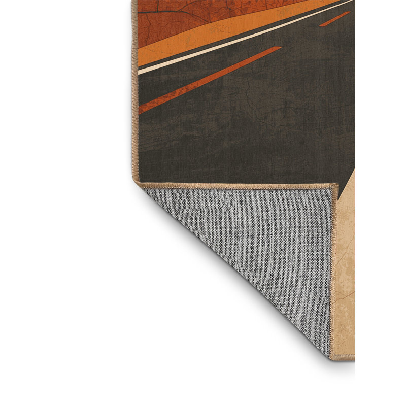 Tapis brun moderne lavable à la machine Bridgewater Apocalyptic Highway, 3 X 5