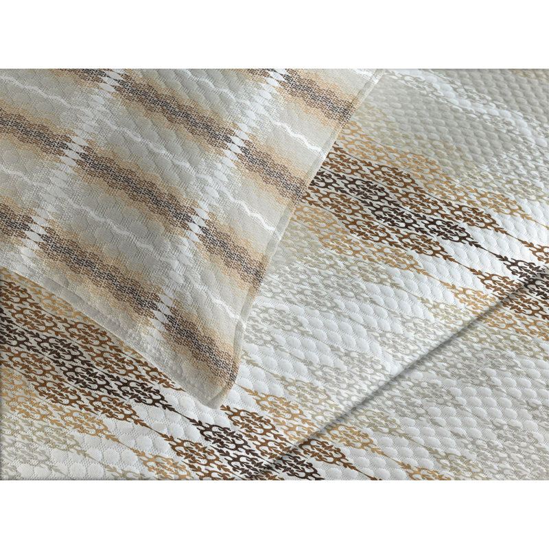 Ambesonne Abstract Bedspread Set  Damask Inspired Curves  Beige Brown White, King Coverlet / Bedspread + 2 Standard Shams