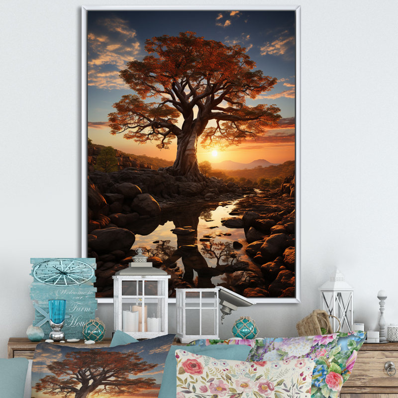 Ladijah African Baobab Tales III sur toile, H 44 po x l 34 po x P 1,5 po, Cadre flottant blanc