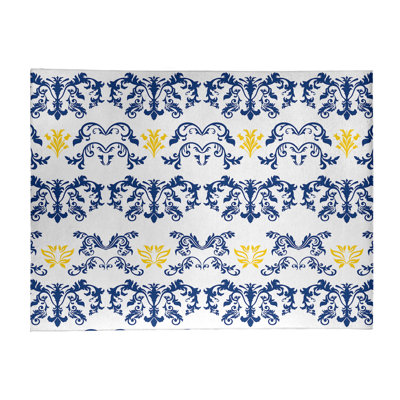 Tapis damassé blanc / bleu marine