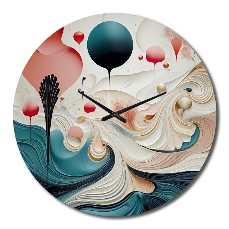 Abstrait paysage de lune bleue avec horloge murale rétro en métal bleu, Très grand