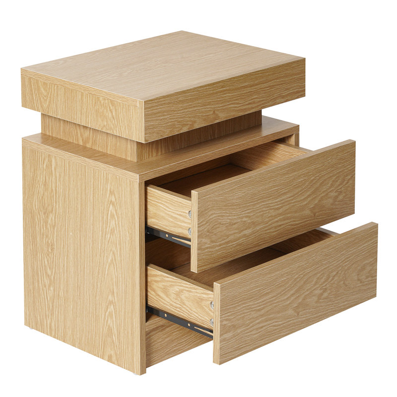 Table de chevet en bois manufacturé Albanais avec lumières DEL RVB, Bois