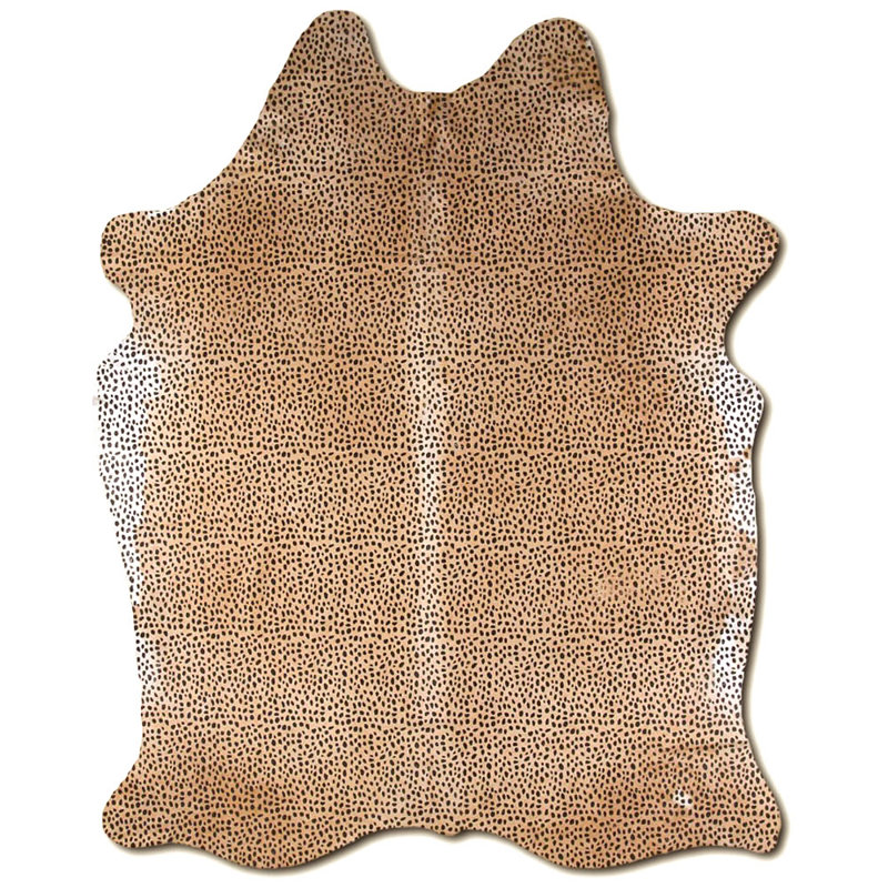 Tapis en cuir de vache imprimé sur mesure beige guépard sur mesure, Nouveauté 5 pi 8 po x 6 pi 7 po