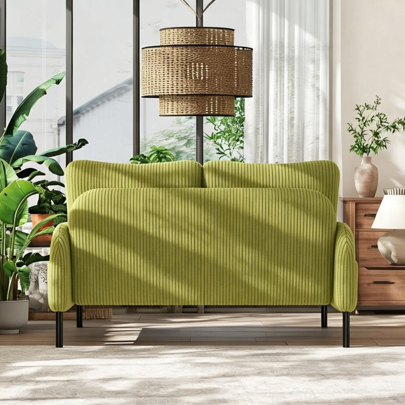Canapé 47 po en velours côtelé moderne, Vert olive