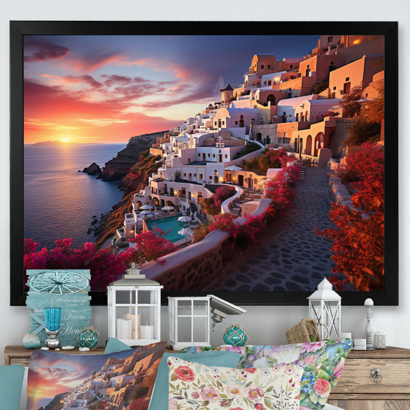 Grèce Oia Splendor IV sur toile, H 12 po x l 20 po x P 1 po, Cadre photo noir