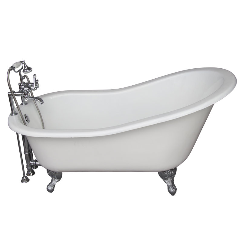 Baignoire de trempage sur pattes en fonte 61 "x 31" avec robinet Griffin, Chrome poli