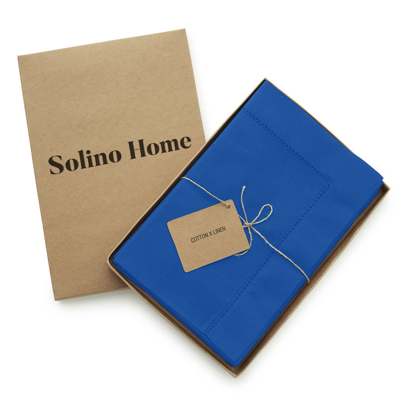 Cotton Linen Hemstitch Dinner Napkins, Blue