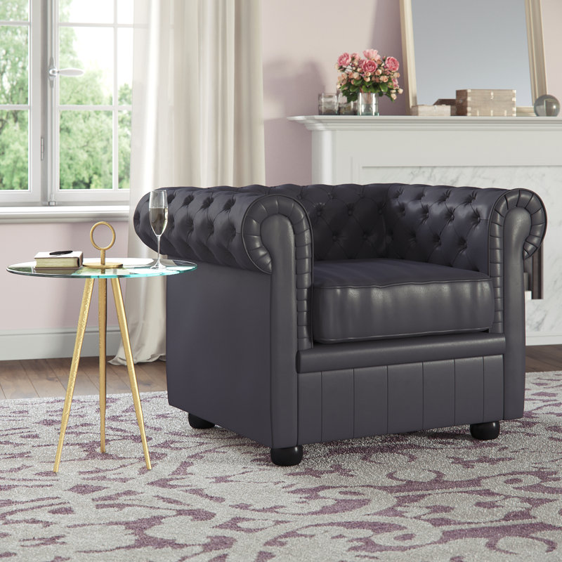 Impriano Faux Leather Chesterfield Chair, Black Leather Match