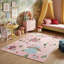 Tapis à motif de château de licorne rose / blanc 7 pi x 10 pi (6 pi 7 po x 9 pi 6 po) de style branche Everly-1238375079