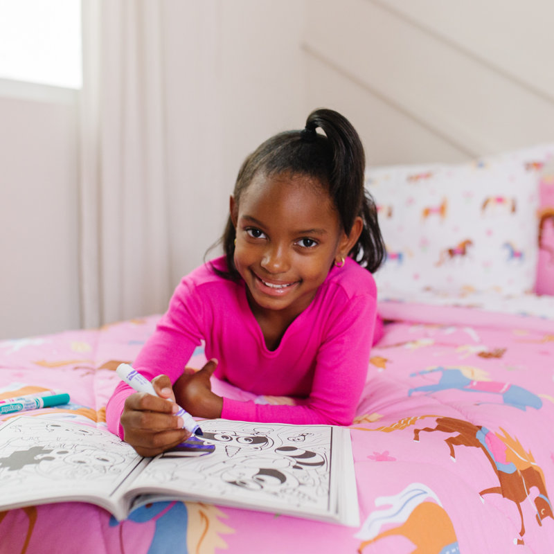 Ensemble de literie pour lit simple 5 pièces Wildkin - édredon, draps et taie d'oreiller 100% coton pour chevaux 