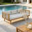 Outdoor Patio Sofa with Light Gray Cushion & Light Brown Rope, Acacia Wood Teak Finish, water resistant Fabric-129059855