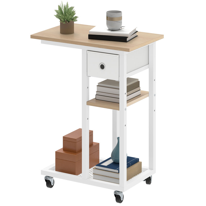 Wheel Side Table Set, Oak Wood, White