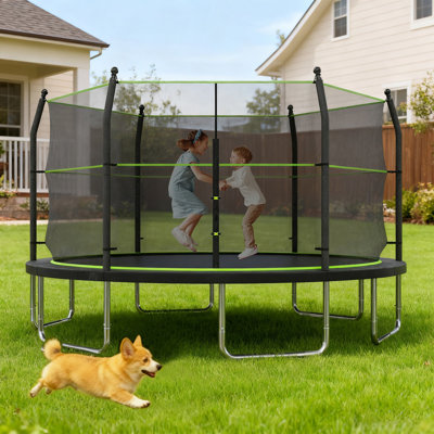 Trampoline de 14 pi avec échelle et filet d'enclos pour enfants et adultes, trampoline d'extérieur robuste de 14 pi pour la cour